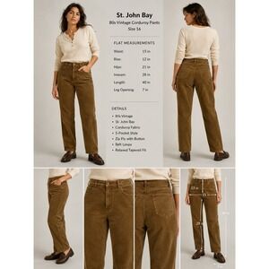 Vintage St Johns Bay Corduroy Pants 80s Brown High Waisted Sz 16 Grunge Boho USA